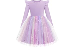 Arshiner Toddler Girls Tutu Dresses Long Sleeve Ruffle Fall Winter Holiday Star Sequin Tulle Dress 2-6Y