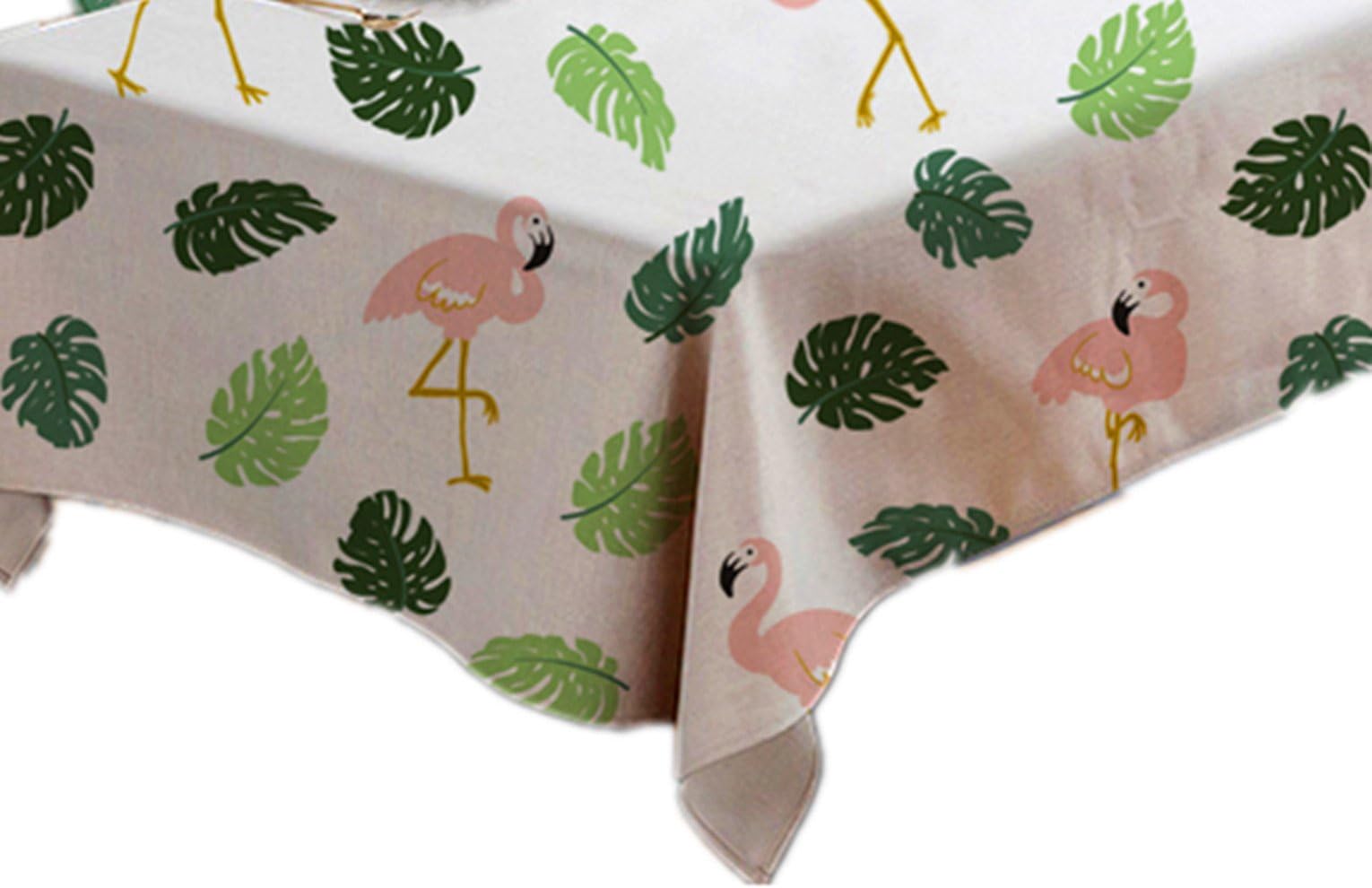 Goodbath Flamingo Tablecloth, Flamingos with Tropical Palm Leaves Rectangle Fabric Table Cover for Kitchen Dinning Room, 60x84 Inch, Green Pink White