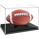 Football Display Case with Black Solid Wood Base &ndash; Clear Acrylic Football Holder Display Box for Autographed Football, Full Size Football Memorabilia Showcase