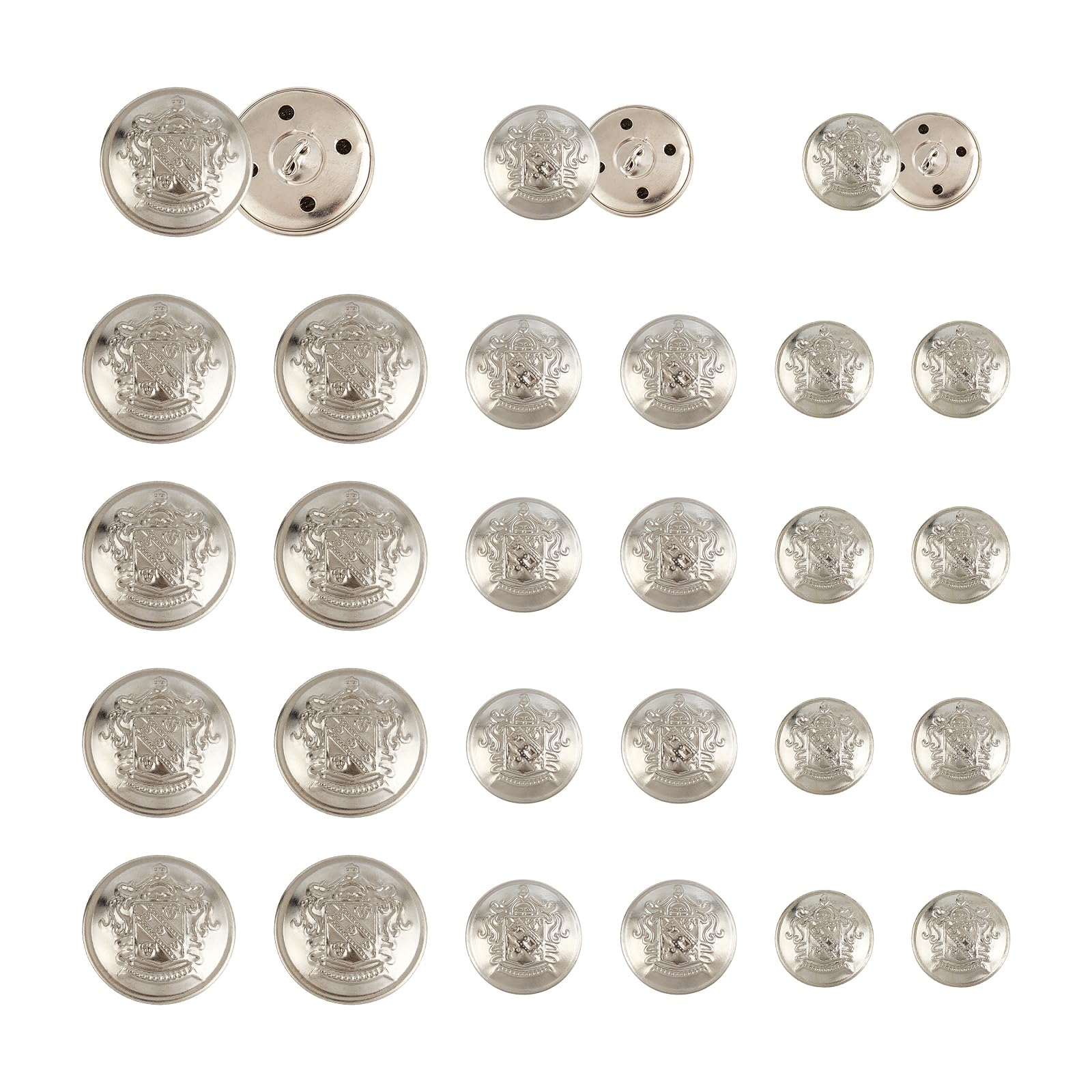 NICENEEDED 30PCS Metal Blazer Button Set, 3 Sizes Antique Silver Buttons Replacement Jeans Buttons, Alloy Sewing buttons for Sport Coats Badges Windbreakers Jeans