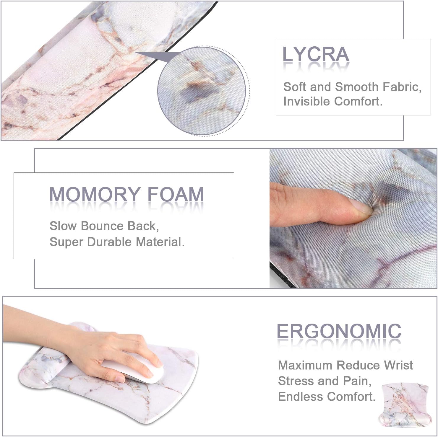 iLeadon Keyboard Wrist Rest Pad and Mouse Wrist Rest Support Mouse Pad Set, Non Slip Rubber Base Wrist Support with Ergonomic Raised Memory Foam for Easy Typing & Pain Relief, Colorful Marble : Office Products