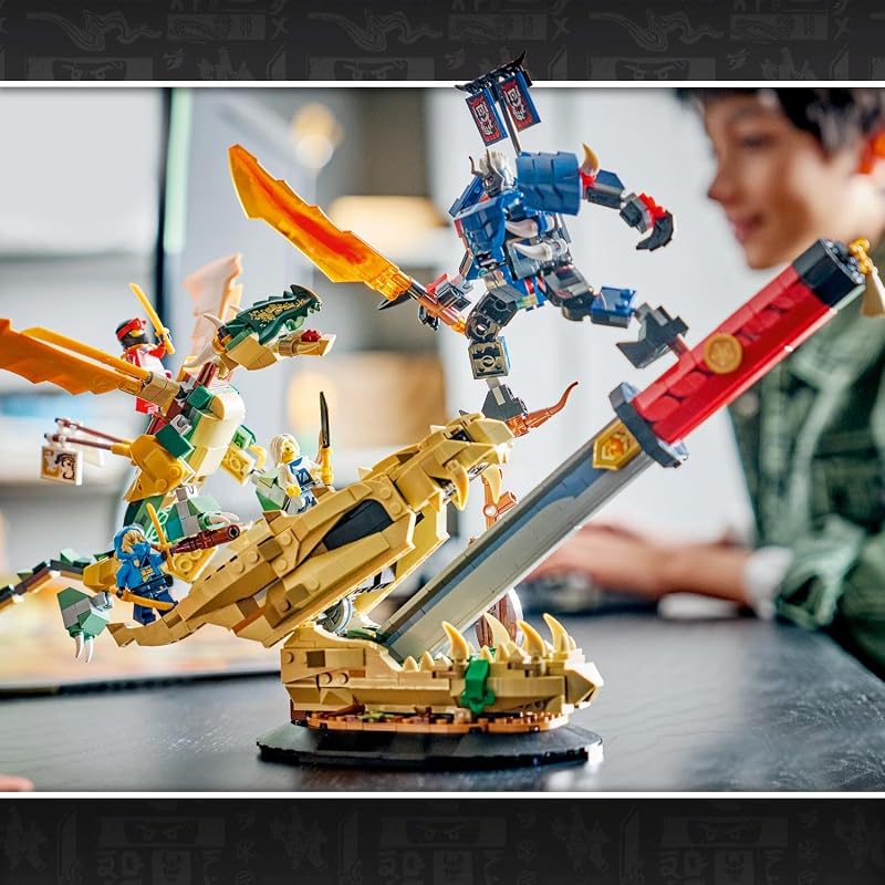 Ninjago Battle at the Dragon's Sword – Figuras de Dragão & Mech – 4 Minifiguras de Katana de Brincar – Decoração do Quarto – Presente para Idades 9+ & Ventiladores – 71871