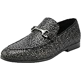 Jionrini Men's Penny Slip-on Glitter Loafer Metallic Moc-Toe Tuxedo Dress Shoes Sparkly Sequins Smoking Slipper Prom Party Wedding Comfortable Lightweight