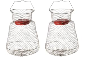 MYFULLY Steel Wire Fish Basket | Galvanized,Collapsible Fish Crab Craw Fish Net, Portable Fishing Basket Cage for Fish Outdoor,Portable Foldable Fish Baskets Fishing Accessories,Gold (2 Pack)