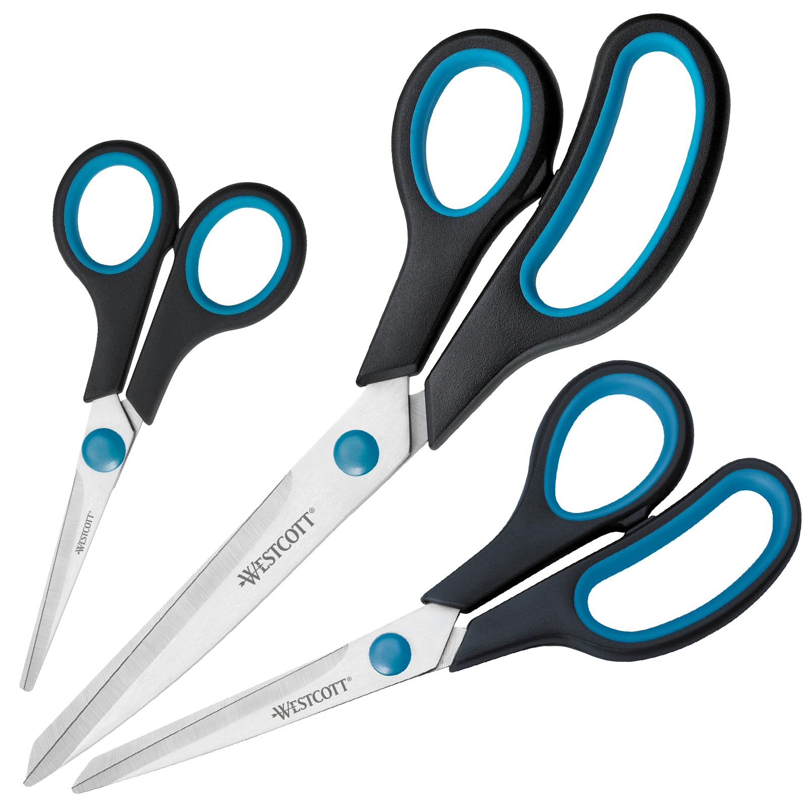 Westcott Easy Grip Scissors 3 Pieces Black | Set of 3 Universal Scissors with Comfort Grip | Extra Sharp & Durable Stainless Steel Blade | for Crafting, Household & Office | N-90027 00