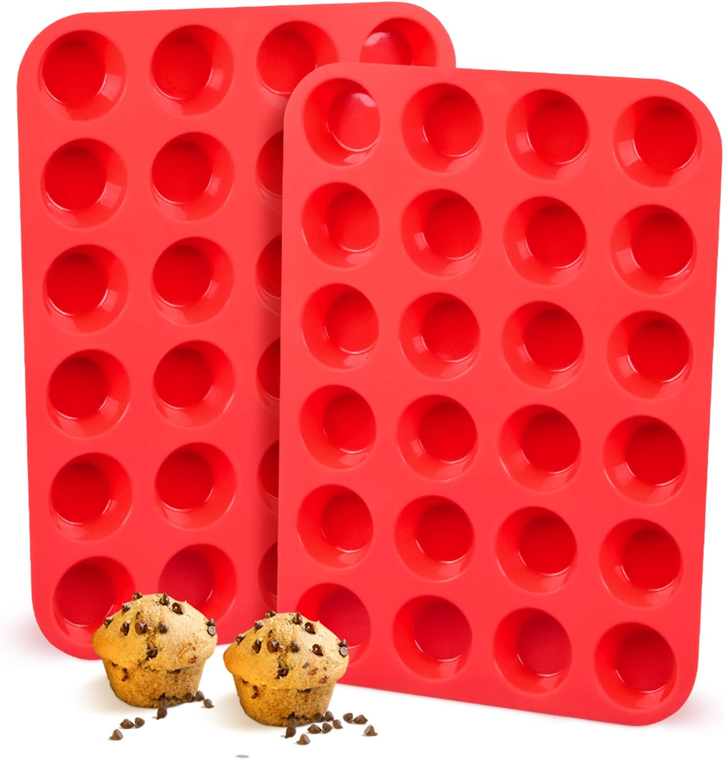 Silicone Muffin Pan, Mini 24-Cup Cupcake Pan LFGB, for Muffin, Mini Quiche, Keto Fat Bombs, Cupcakes, 100% Food Grade Silicone Pack of 2