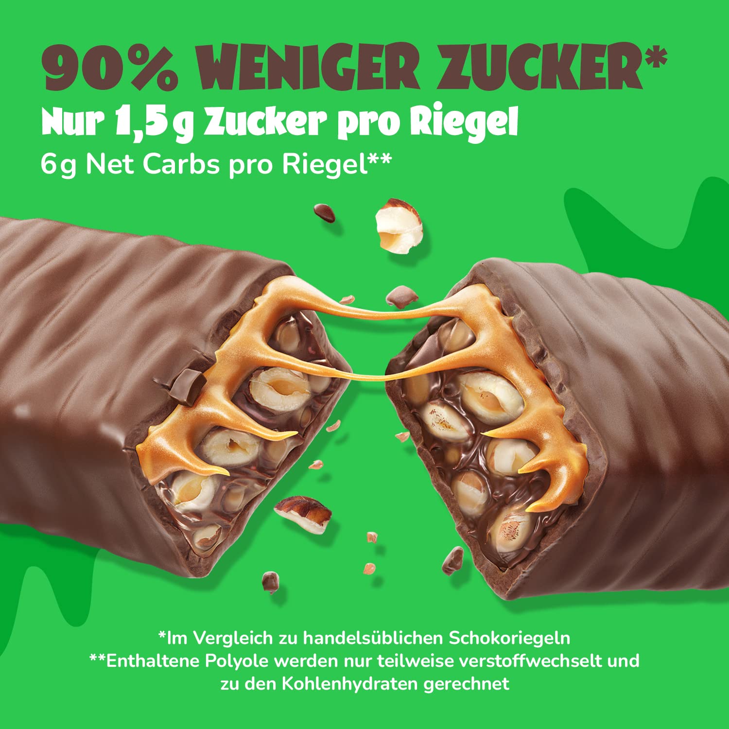 AHEAD Keto Riegel – Haselnuss-Karamell mit echtem Kakao ohne Zuckerzusatz– 18 x 35g – Low Carb Müsliriegel ohne Zuckerzusatz – nur 5g Net Carbs pro Low Carb Süßigkeit 5