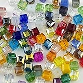 YUEXIGO 100pcs 6mm Cube Crystal Glass Beads for Jewelry Making Faceted Square Crystal Glass Bead Spacer Beads Loose Beads for Bracelet Earring Necklace DIY Craft(Mix Colors)