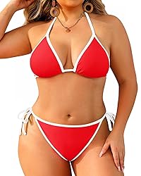 Tempt Me Women Red Plus Size Triangle Bikini Sets