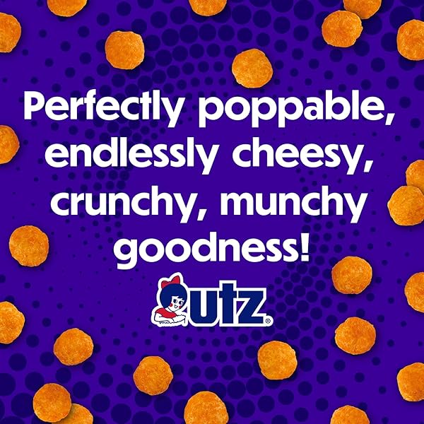 UTZ CHEESE BALLS BARREL, TASTY SNACK BAKED WITH REAL CHEDDAR CHEESE, DELIGHTFULLY POPPABLE PARTY SNACK, GLUTEN, CHOLESTEROL AND TRANS-FAT FREE, KOSHER CERTIFIED, 36.5 OZ