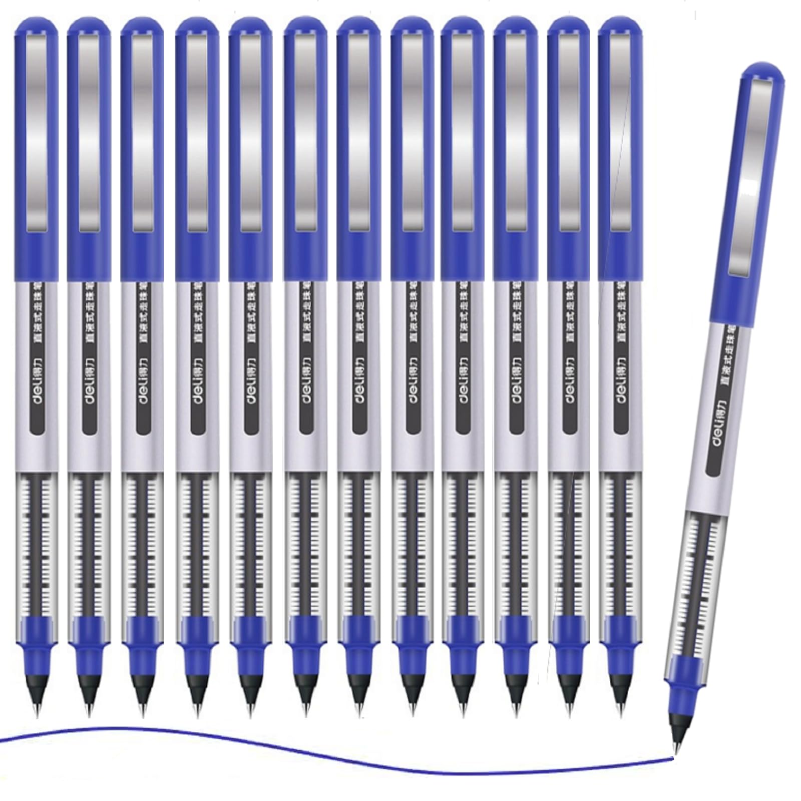 Rollerball Pens, 12 PCS Blue Pens, 0.5mm Extra Fine Point Pen, Quick-Drying Ink Rolling Ball Pen, Liquid Ink Pens for Office, Home, Company, School (Blue)