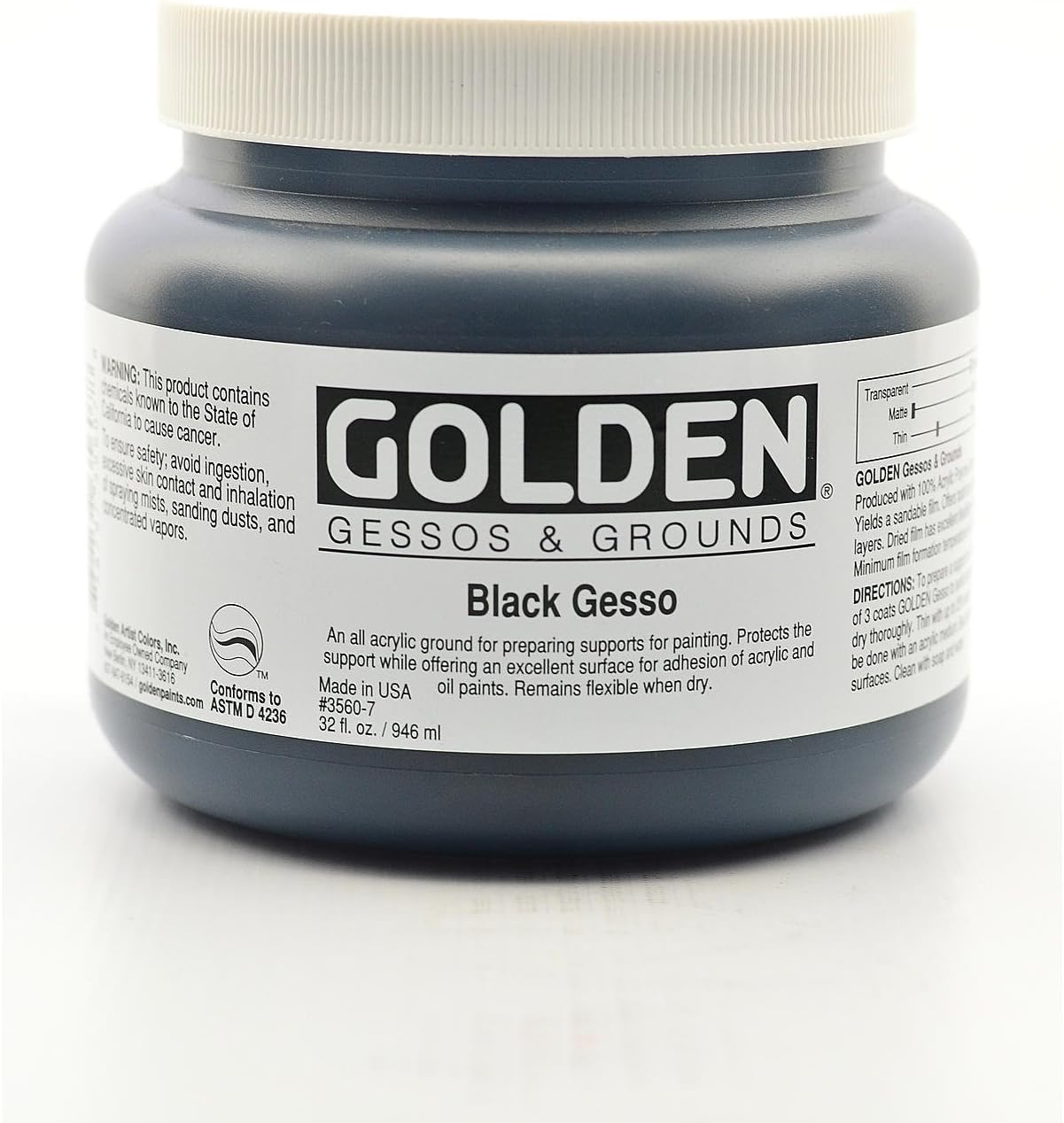 GOLDEN Medium Acrylic: GESSO Acrylic 946ml Excellent Semi Absorbent Surface for Oils and Acrylics, White - Image 5