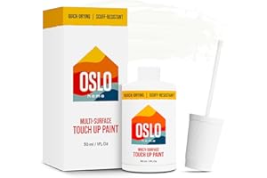 Oslo Home Touch Up Paint, Bright White, 1oz, Satin, w/brush in bottle, Quick drying, for Home repairs, Kitchen Cabinets, Furniture