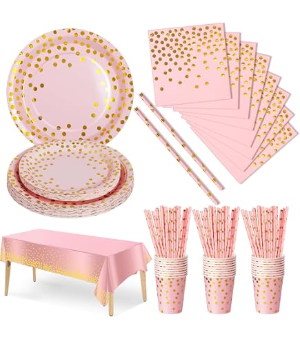 thumbnail image 2 of 310-Piece Rose Gold & Black Party Supplies Set - Plates, Cups, Napkins, Straws, Balloons For 50 Guests 2 of 11