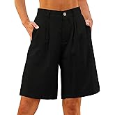 luvamia Bermuda Shorts for Women High Waisted Linen Dressy Casual Pleated Wide Leg Summer Shorts with Elastic Waist