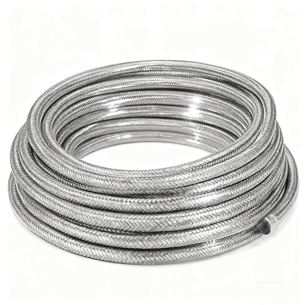 Photo 1 of 10AN Stainless Steel Braided Fuel Line Hose - 1015 PSI Working Pressure & 5075 PSI Burst Compatible with Oil, Fuel, Transmission Cooler, Hydraulic Lines - 10ft Length