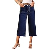 luvamia Women's Wide Leg High Waisted Cropped Capri Jeans