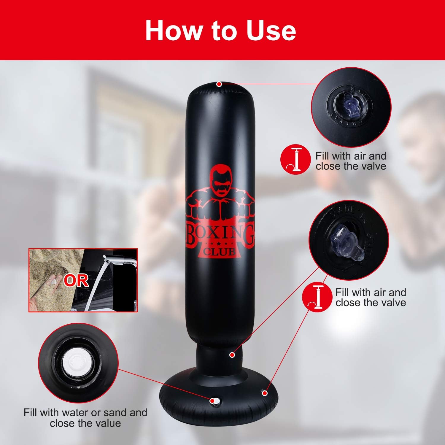 Locsee Punching Bag for Kids, Inflatable Freestanding Bop Bag for Adults and Kids Fitness Boxing Target Bag with Stand, Training Kickboxing Equipment (63 inch) : Sports & Outdoors