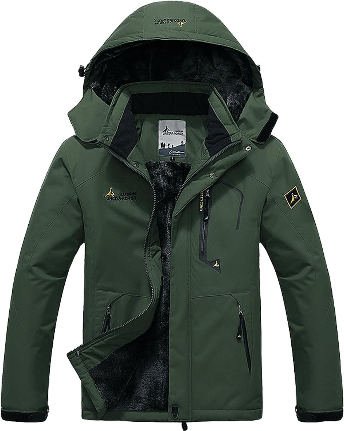 Pooluly Men's Waterproof Windproof Rain Snow Jacket Hooded Fleece Ski Coat