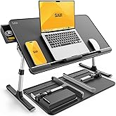 SAIJI Laptop Bed Tray Table, Adjustable PVC Leather Laptop Bed Table, Portable Standing Desk with Storage Drawer, Foldable Lap Tablet Table for Sofa Couch Floor (Dark Black)