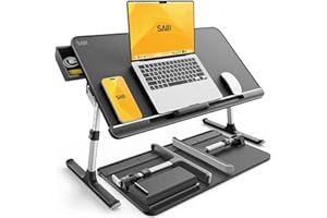 SAIJI Laptop Bed Tray Desk, Portable Table Stand with Storage Drawer, Adjustable PVC Leather, Foldable Laptop Tray for Sofa C