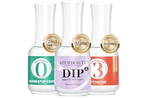 AZUREBEAUTY Dip Powder Liquid Set Base & Top Coat with Activator Matte Top Coat Comprehensive Professional Dipping Powder Essential Set for Dip Nail Art 15 ml 0.5 Oz Fast Dry No Nail Lamp Needed