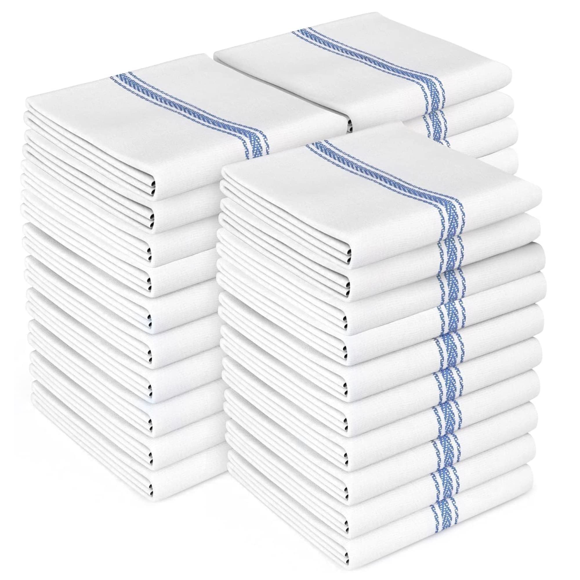 Zeppoli Kitchen Towel Set - 30 Pack White Cotton Dish Towels - Soft and Absorbent