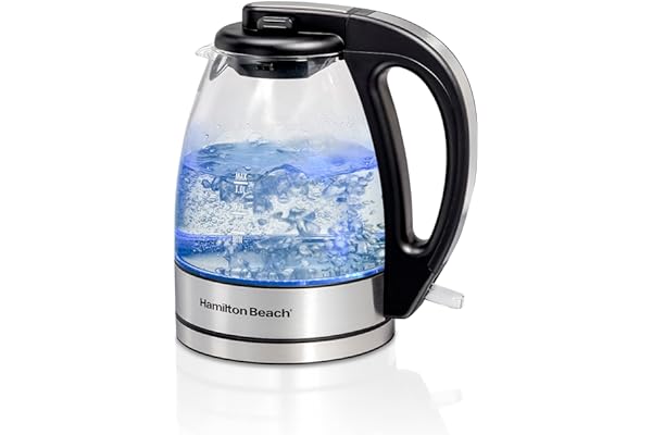 Hamilton Beach 1 Liter Electric Tea Kettle, Water Boiler & Heater | Fast Boiling 1500 Watts | BPA Free | Cordless Serving | Auto-Shutoff & Boil-Dry Protection | Blue LED | Clear Glass