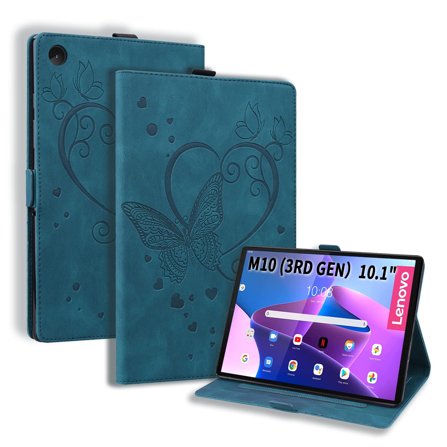 Auslbin Case for Lenovo Tab M10 3rd Gen (2022) 10.1 Inch PU Leather Car Case with Stand Protective Case for Lenovo Tab M10 3rd Generation, Blue