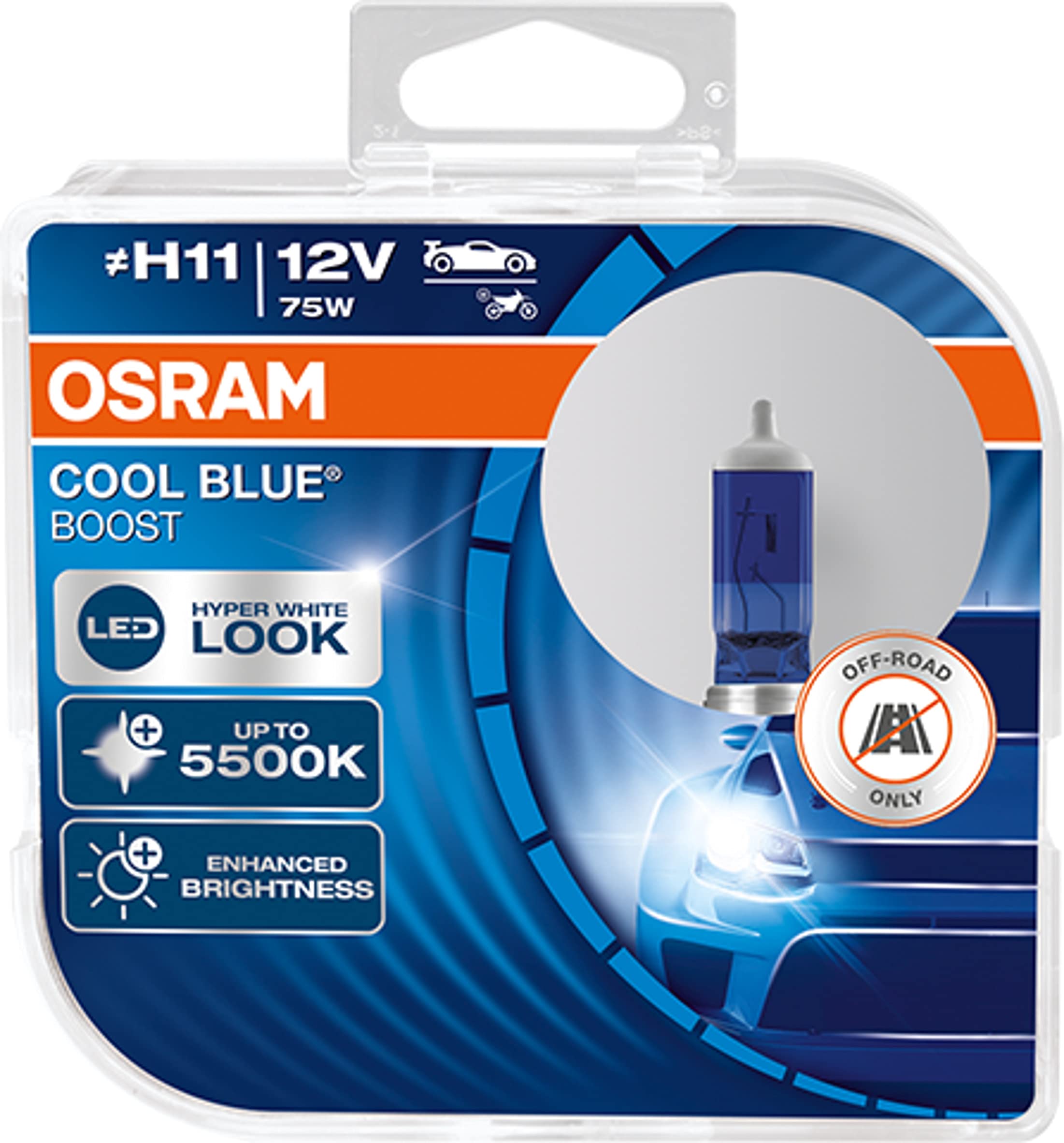 Osram 62211CBB-HCB Cool Blue Boost and Halogen Bulbs, 12 V/ 75 W, Set of 2