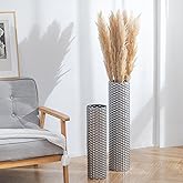 Sziqiqi Silver Tall Floor Vase: 27.6/21.7in Metal Cylinder Vases Extra Large Decorative Vase Set of 2 Living Room Modern Honeycomb Texture Big Standing Decor for Dining Bedroom Home Corner Indoor