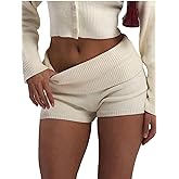 Verdusa Women's Y2K Fold Over Micro Shorts Ribbed Knit Going Out Mini Booty Shorts