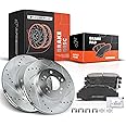 A-Premium 11.06 in (281 mm) Front Drilled and Slotted Disc Brake Rotors + Ceramic Pads Kit Compatible with Select Honda, Acura & Isuzu Models - CR-V, Odyssey, Prelude, TL, RL, Legend, Integra, Oasis