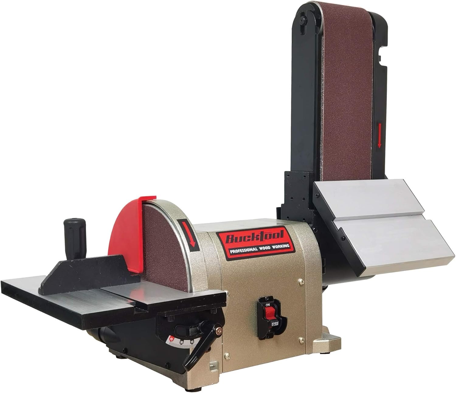 BUCKTOOL BD4801 Bench Belt Sander 4 in. x 36 in. Belt and 8 in. Disc Sander with 3/4HP Direct-drive Motor with Rotating Base - - 