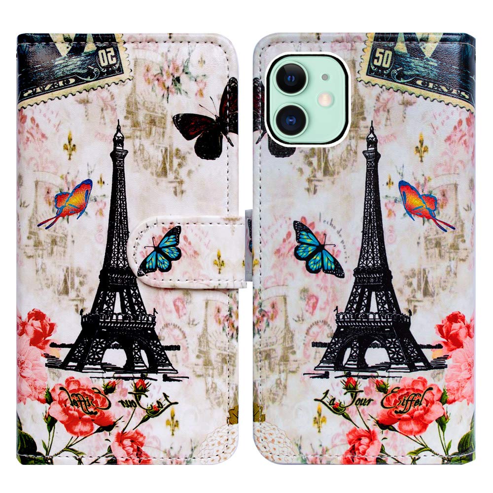 Bcov iPhone 11 Case, Paris Tower Butterfly Flip Case Wallet Leather Case Folio Cover with Credit Card Slot Holder Stand for iPhone 11