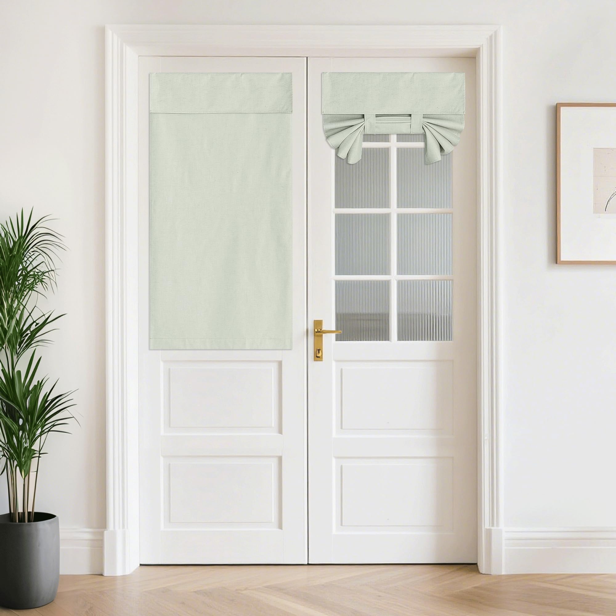 Photo 1 of NICETOWN Privacy French Door Curtains, Country Linen Sheer 100% Blackout Window Covering and Drapes Thermal Insulated Door Blinds for Sliding Kitchen, W26 x L64 inch, 1 Panel, Sage Green