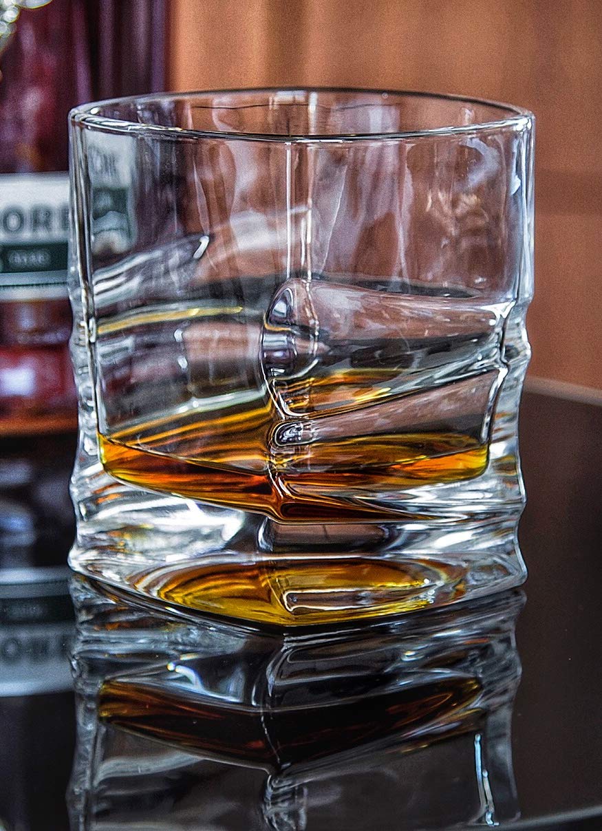 Grip Whiskey Glass, Set of 4 Exclusive Heavy Bottom Scotch Glasses