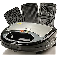 Ovente Electric Indoor Sandwich Grill Waffle Maker Set with 3 Removable Non-Stick Cast Iron Cooking Plates, 750W…