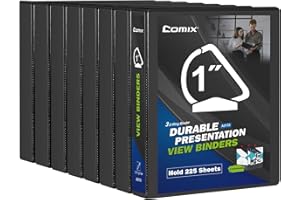 Comix Sturdy 3-Ring-Binder 1-inch D Ring Binders Hold 225 Sheets of 8.5" x 11" Paper, 8 Pack (Black)