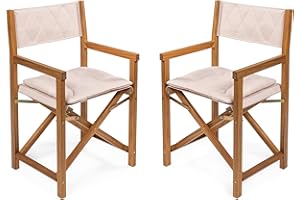 JONATHAN Y DRC1002A-SET2 Waldo Classic Mid-Century Outdoor Acacia Wood Foldable Diamond-Quilted Back Director Chair with Cushion Modern, Vintage, Bohemian, Coastal, Beige/Teak Brown (Set of 2)