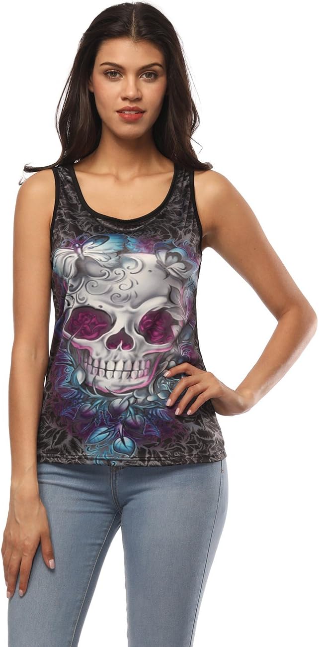Bocaoying Women's Skull Printed Summer Vest Shirt Casual Sleeveless Tank Top