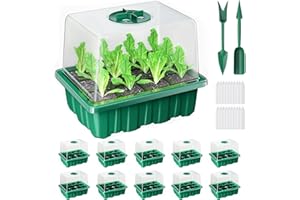 YAUNGEL Seed Starter Tray, 10 Pack 120 Cells Thicken Seed Starter Kit with Heightened Lids Humidity Dome Seedling Starter Trays for Indoor Gardening Plant, Green