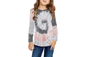 Ecokauer Girls Casual Tunic Tops Knot Front Long Sleeve Loose Soft Blouse T-Shirt Size 4-13