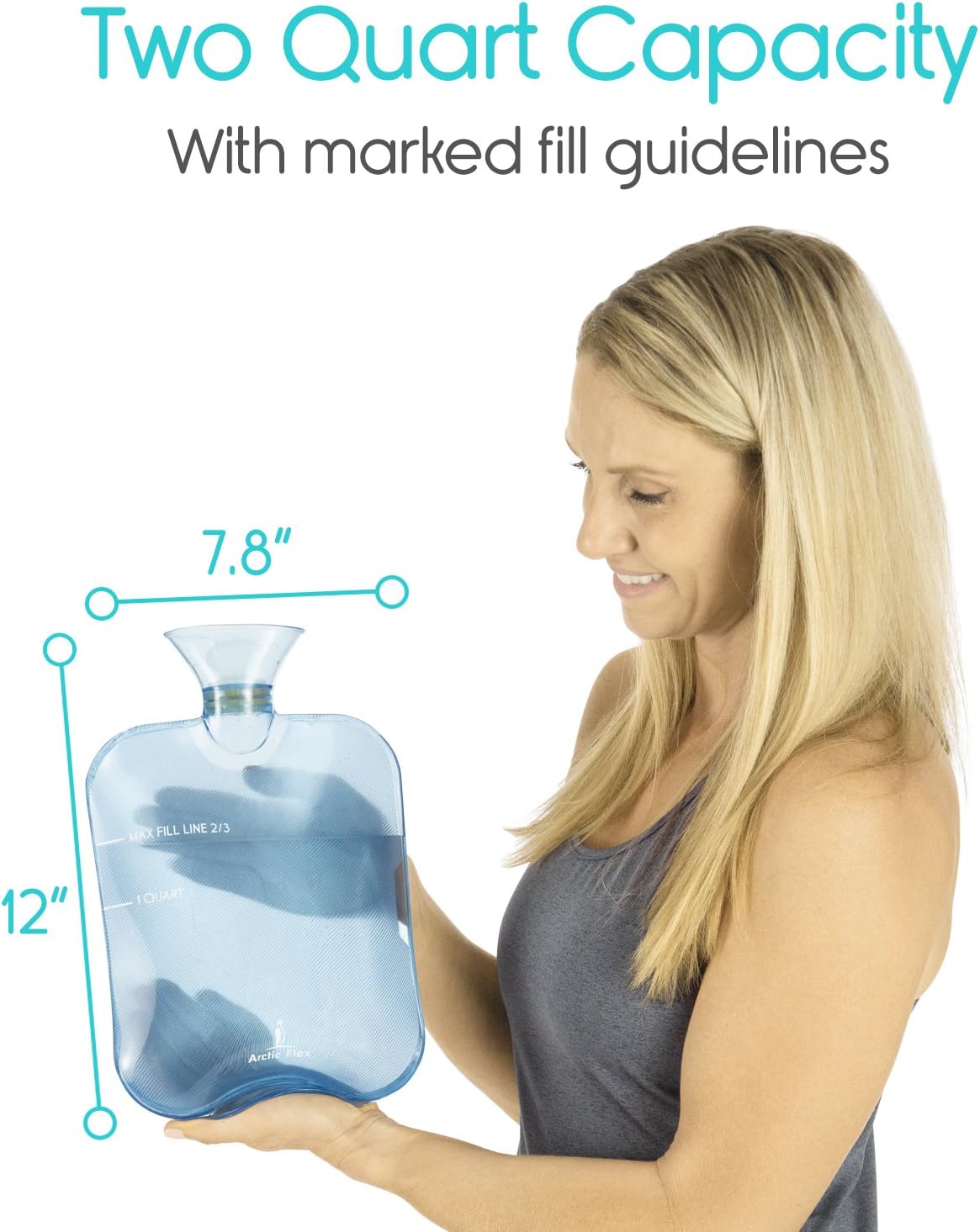 Arctic Flex Hot Water Bottle (XL 2 Liter) - Heat Up Rubber Cold Pack - Cramp Compress with Cover - Portable, Reusable, Reheatable and Transparent Ice Bag - Therapy Heating Pad - Warming Pain Relief: Health & Personal Care