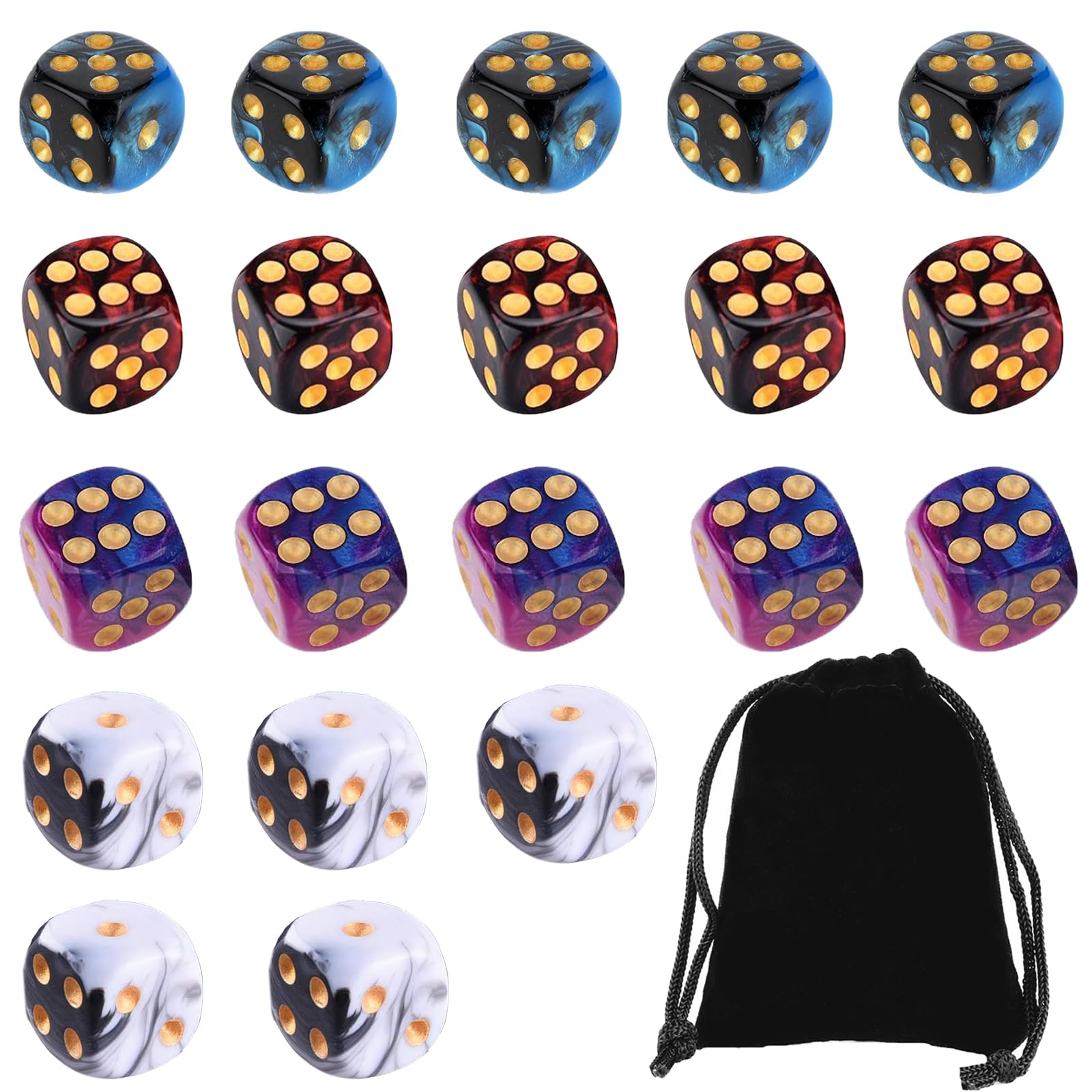 20 Pcs Colored d6 Dice, Warhammer Dice, 16mm Polyhedral Dice Set For Playing Board Games Math Learning (Red, Bule, White, Purple-Blue)
