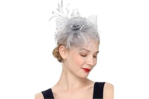 UMTURMOK Women's Tea Party Fascinators Mesh Flower-Shaped Pearl Feather Veil Kentucky Derby Fascinator Hats with Headband and Clip