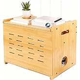 Fullin Upgrade WiFi Router Storage Box Hider, Large Capacity Projector Shelf, Wall Mount or Desktop Cable Management Box, Bamboo Modem Organizer Power Strip Hider Rack Need Assembly