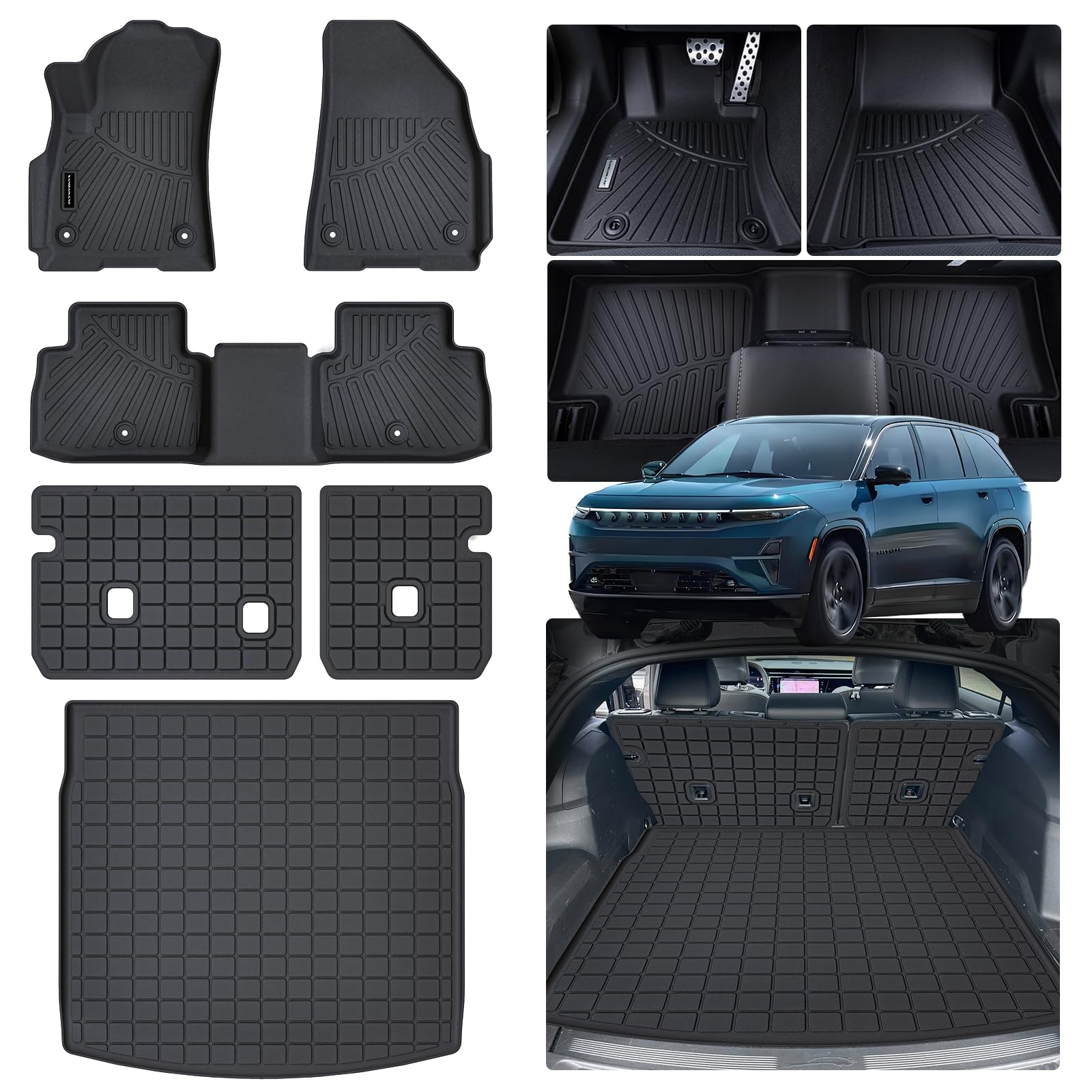 SANBAN-AXE Floor Mats & Trunk Mat for 2025 Jeep Wagoneer S 4xe EV with Backrest Mat TPE All Weather Protection Car Floor Liners with Cargo Liners Accessories Image