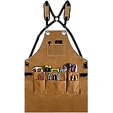 OPTIGRAM Woodworking Tool Apron, 22 OZ Waxed Canvas Durable Heavy Duty Work Shop Apron, Adjustable to Size S to XXL