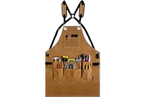 OPTIGRAM Woodworking Tool Apron, 22 OZ Waxed Canvas Durable Heavy Duty Work Shop Apron, Adjustable to Size S to XXL